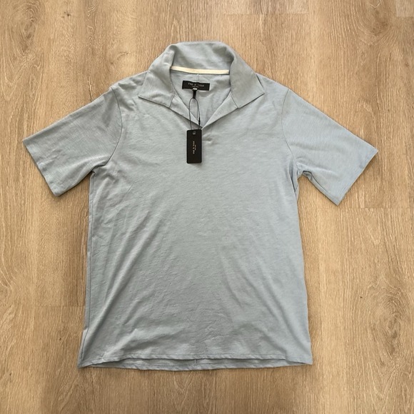 rag & bone Polo Shirt Men's M Blue Fog Johnny Collar Slub‎ Polo NWT $148